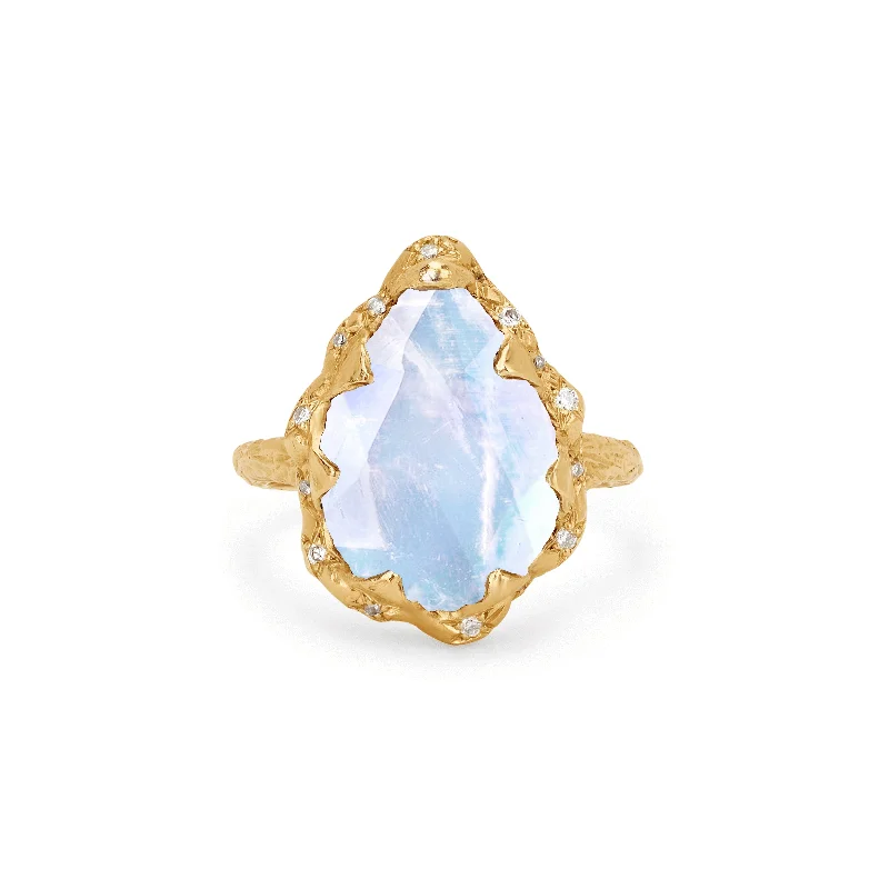 women’s gold band rings-Queen Water Drop Moonstone Ring with Sprinkled Diamonds | Ready to Ship