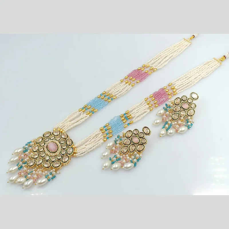 women’s Christmas necklaces-Rani Sati Jewels Gold Plated Pearl And Kundan Long Necklace Set