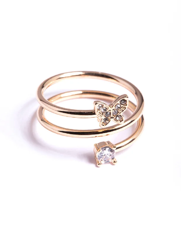 women’s luxury engagement rings-Gold Mini Butterfly Wrap Ring