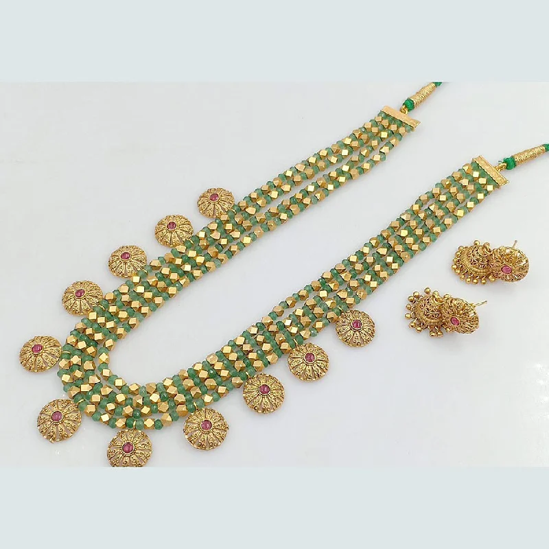 women’s bridal necklaces-Rani Sati Jewels Gold Plated Pota Beads Long Necklace Set