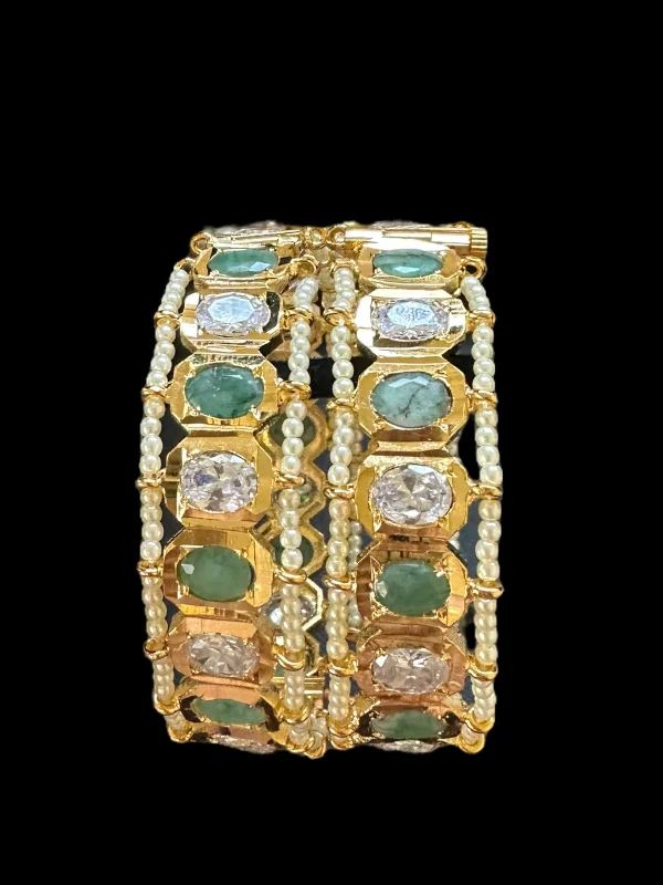 women’s personalized bracelets-B158 Hyderabadi gold plated bangles in emerald   ( READY TO SHIP )