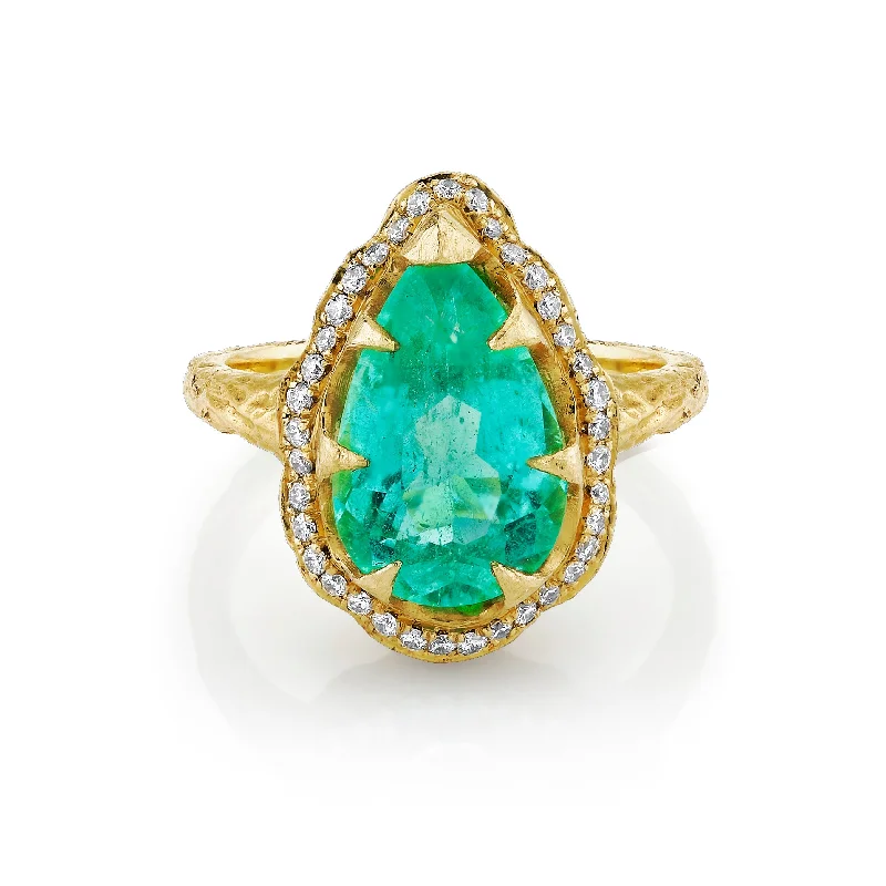 women’s large rings-18k Classic Queen Water Drop Paraiba Ring with Full Pavé Diamond Halo