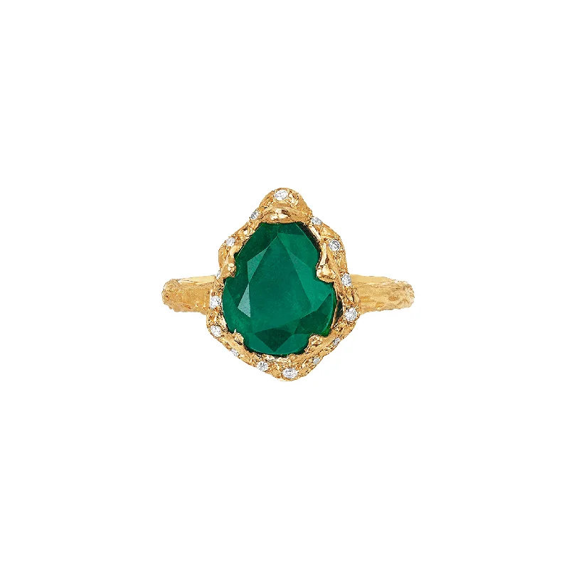 women’s minimalist engagement rings-Baby Queen Water Drop Zambian Emerald Ring with Sprinkled Diamonds