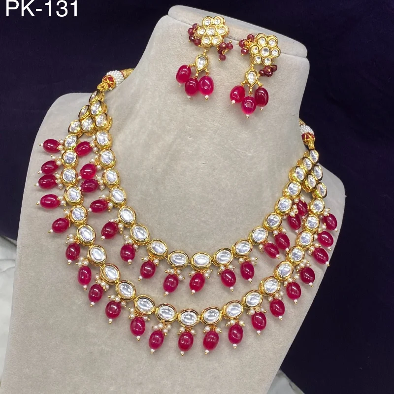 women’s heart-shaped necklaces-Amoliya Jewels Polki Kundan Brass Necklace Set