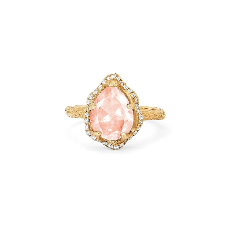 women’s rose gold engagement rings-Baby Queen Water Drop Morganite Ring with Full Pavé Halo | Ready to Ship