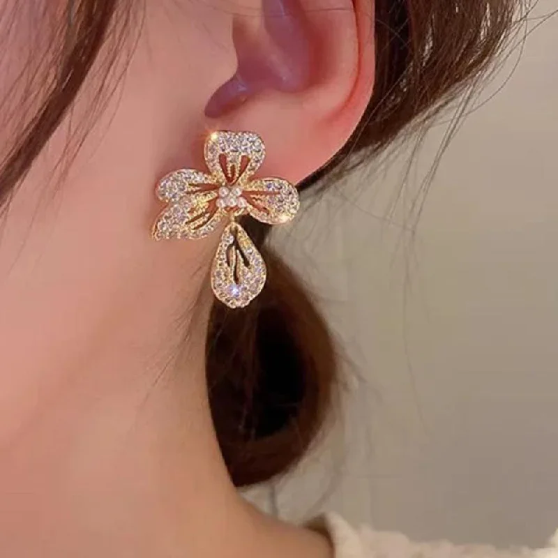 women’s stylish earrings-VF Collection Gold Plated Austrian Stone Stud Korean Earrings