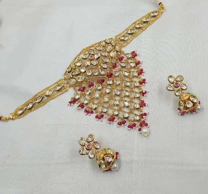 women’s dainty necklaces-Padmawati Bangles Gold Plated Kundan Stone And Pearls Choker Necklace Set