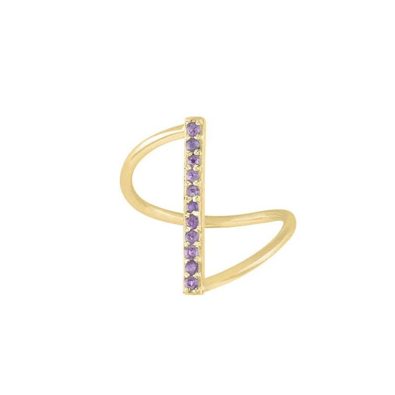 women’s princess-cut rings-Fine Line Ring in Amethyst and Gold