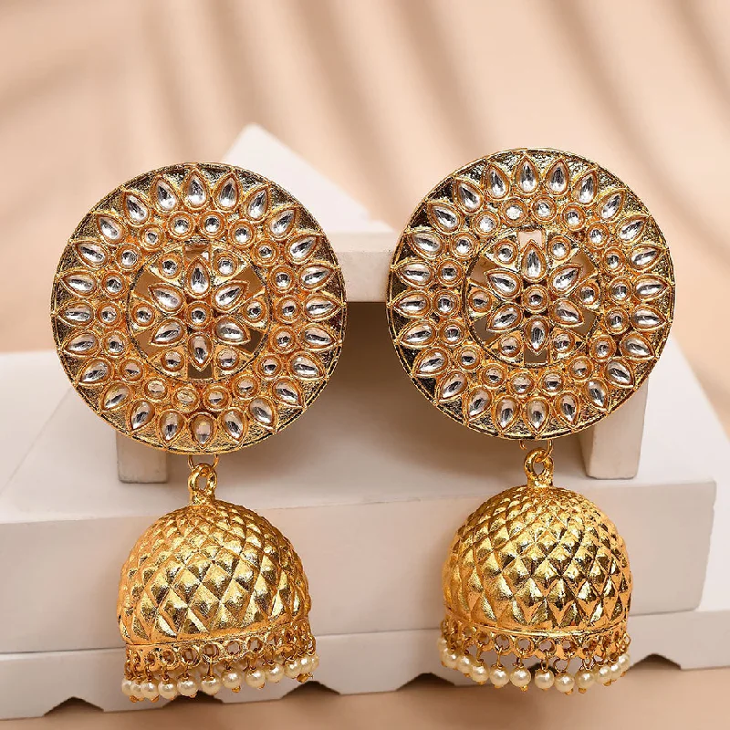 women’s sapphire stud earrings-Shagna Gold Plated Kundan Stone Jhumki Earrings