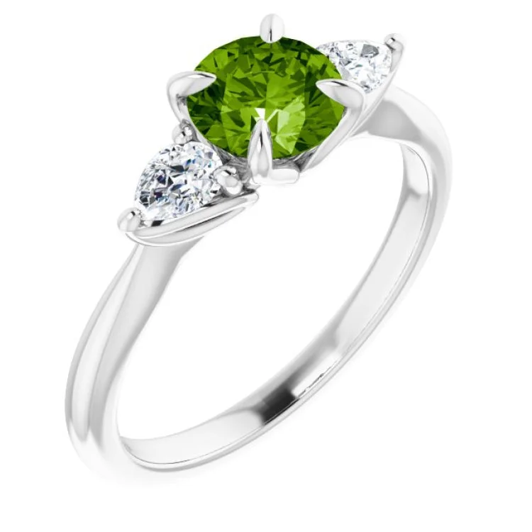 women’s elegant engagement rings-14K White Natural Peridot & 1/4 CTW Natural Diamond Ring