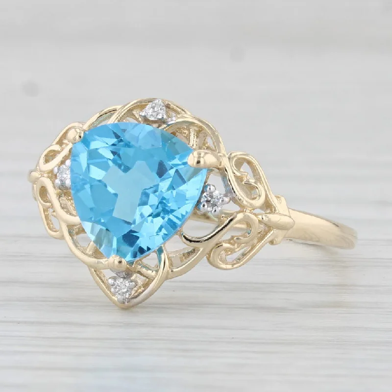 women’s pave engagement rings-2.81ctw Blue Topaz Diamond Ring 10k Yellow Gold Size 8.75