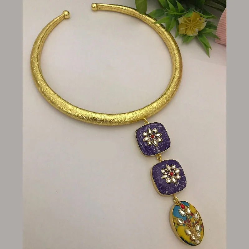 women’s Christmas necklaces-FS Collection Gold Plated Kundan Stone Necklace