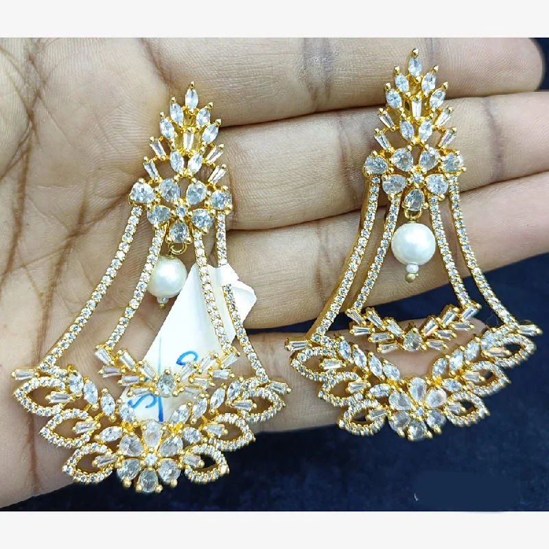 women’s oval earrings-Jain Jewellers Gold Plated Ad Stone Dangler Earrings