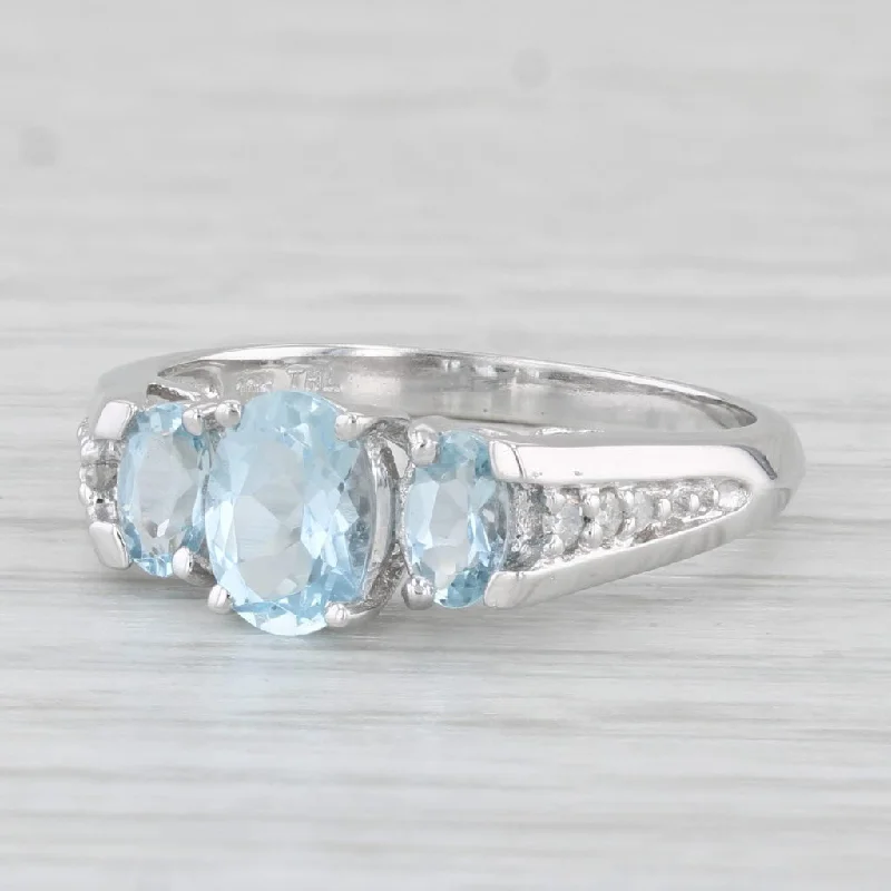 women’s Asscher cut engagement rings-1.21ctw Oval Aquamarine Diamond Ring 10k White Gold Size 7.25 3-Stone