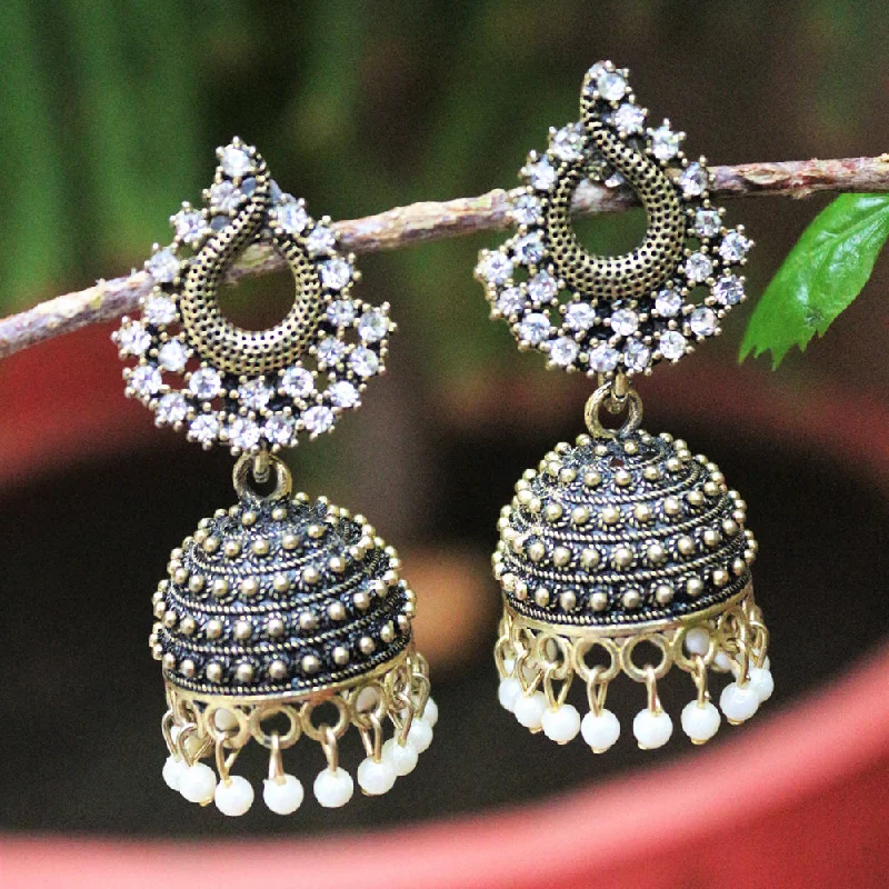 women’s turquoise earrings-H K Fashion  Oxidised Gold Plated  Austrian Stone Jhumki Earrings