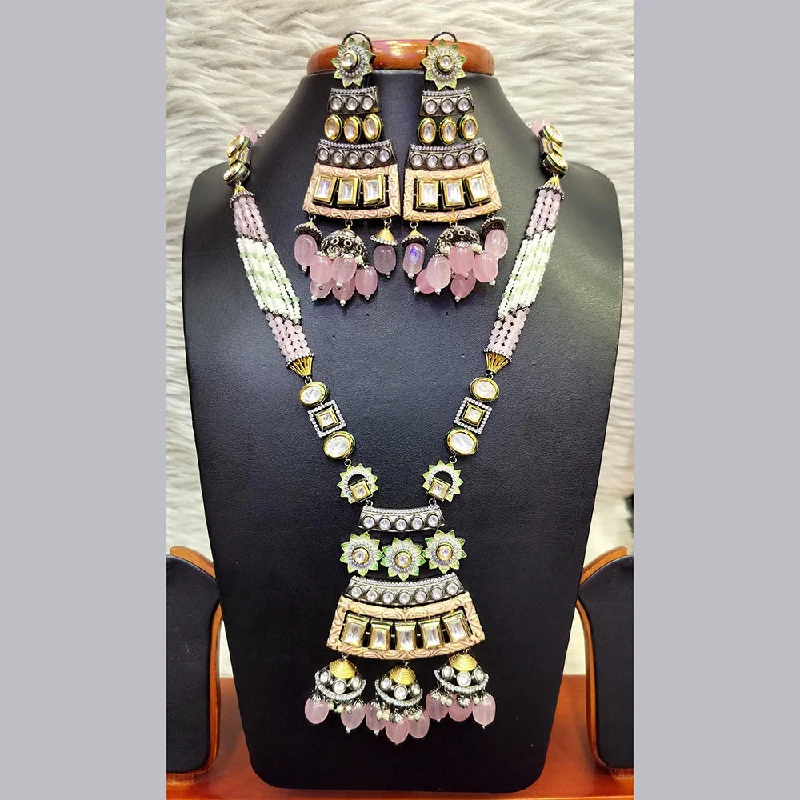 women’s solitaire necklaces-Jain Jewellers Gold Plated  Kundan And Pearl Long Necklace Set