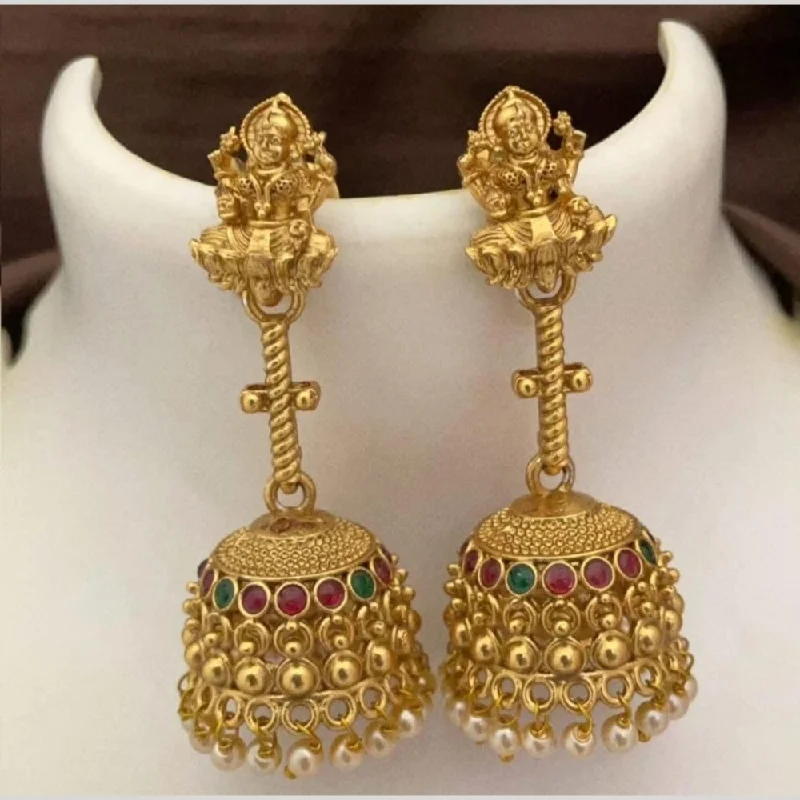 women’s boho earrings-Joyful Jewel Art Matte Gold Plated Pota Stone Temple Jhumki Earrings