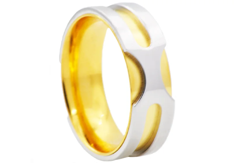 women’s unique solitaire rings-Mens Gold Stainless Steel Band Ring