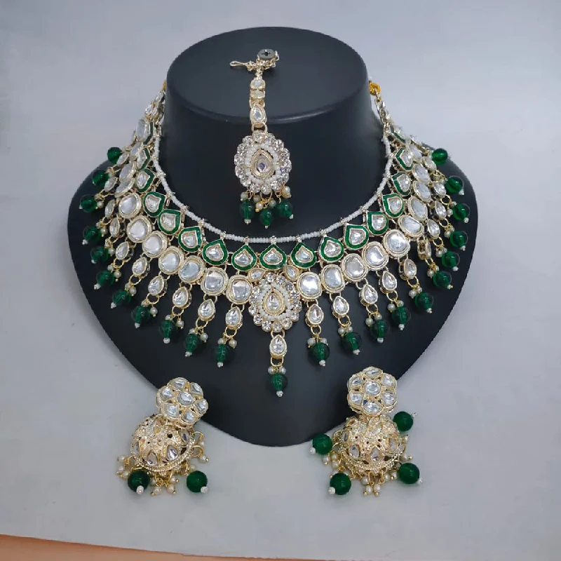 women’s long necklaces-Lucentarts Jewellery Gold Plated Kundan Stone And Pearls Choker Necklace Set