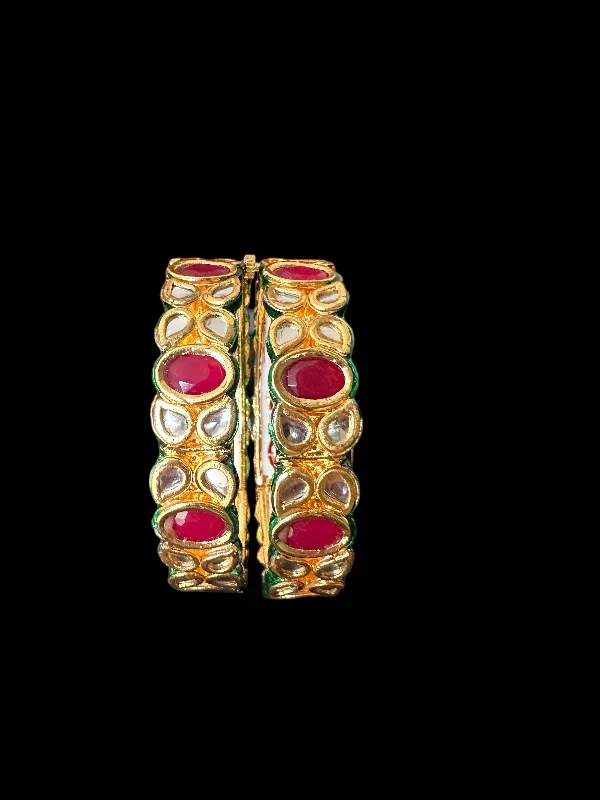 women’s anniversary bracelets-B178 Amelia kundan bangles in red / ruby  ( READY TO SHIP )