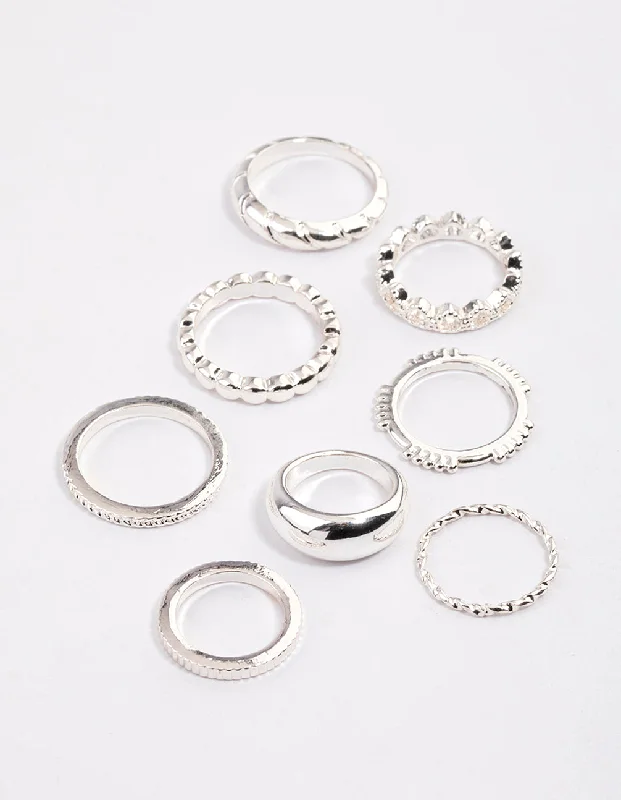 women’s sterling silver rings-Silver Mixed Twisted & Heart Ring Pack