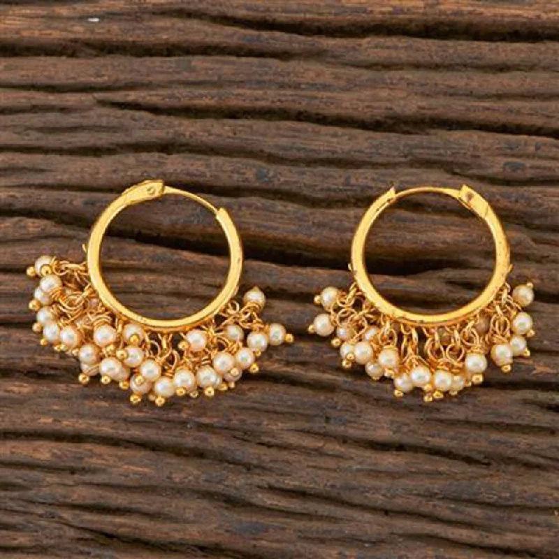 women’s gold earrings with gemstones-Anjali Jewellery Gold Plated Pearl Hoop Earrings