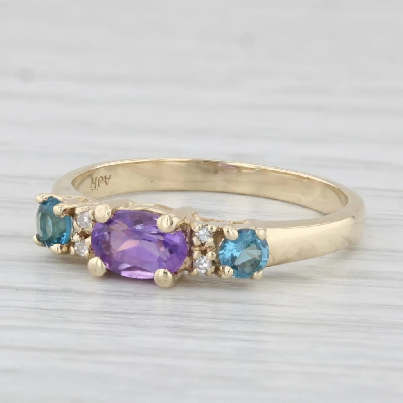 women’s sapphire engagement rings-0.77ctw Amethyst Topaz Diamond Ring 10k Yellow Gold Size 6.25