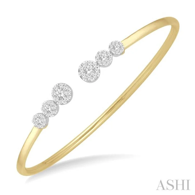 women’s elegant bangles-3/4 Ctw Round Cut Lovebright Diamond Open Cuff Bangle in 14K Yellow and White Gold