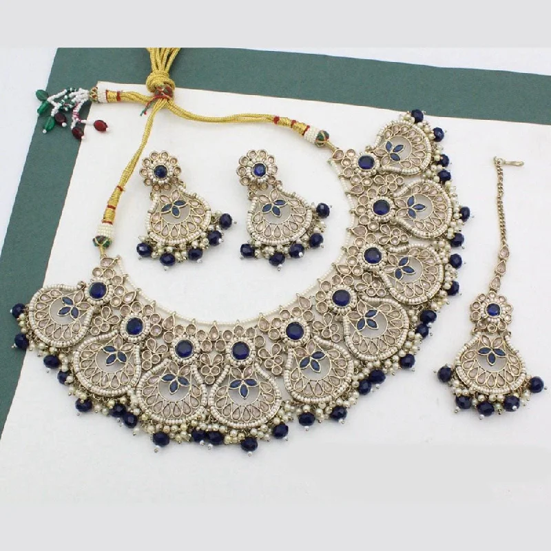 women’s silver pendant necklaces-Manisha Jewellery Gold Plated Crystal Stone And Beads Necklace Set