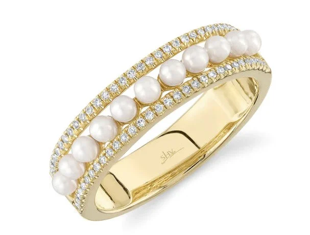 women’s minimalist rings-0.14CT DIAMOND & CULTURED PEARL BAND