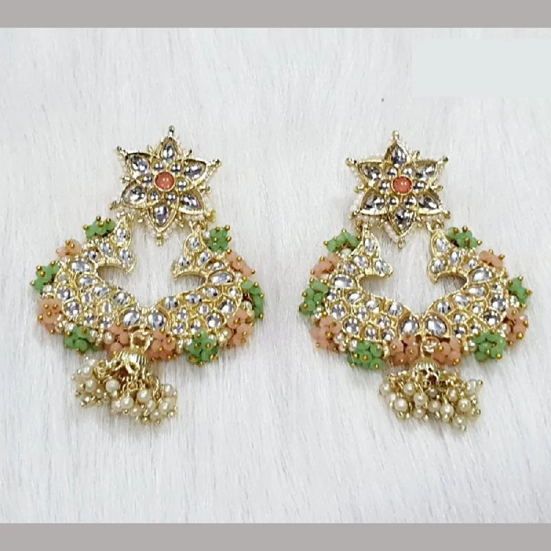 women’s minimalistic earrings-Midas Touch Gold Plated Kundan Stone And Pearls Dangler Earrings