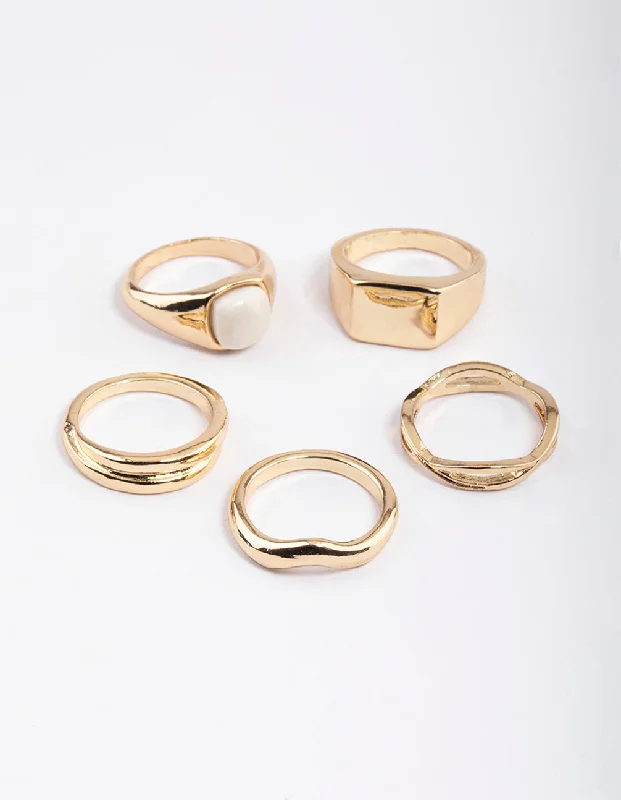 women’s luxury rings-Gold Organic Shape & Signet Ring Pack