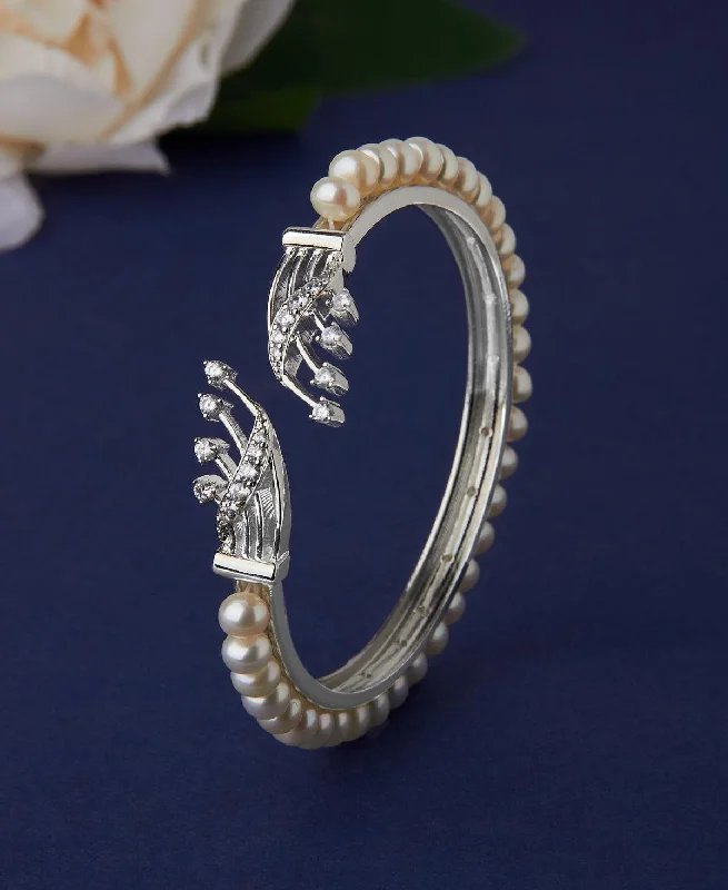 women’s bold bangles-Trendy Stone Studded Pearl Bangle