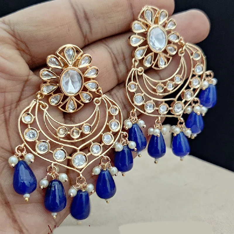 women’s anniversary earrings-Jewel Addiction Gold Plated Polki Kandan Stone And Pearls Dangler Earrings