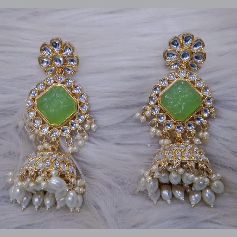 women’s ethnic earrings-SNERA Gold Plated Kundan Stone And Pearl Jhumki Earrings