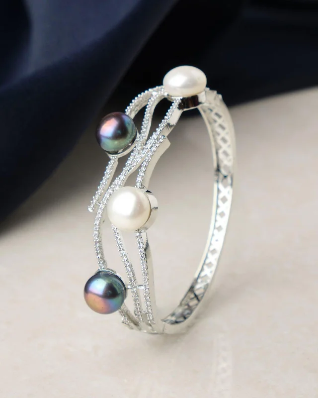 women’s gold bangles-Fashionable Pearl & Stone Studded Bangle