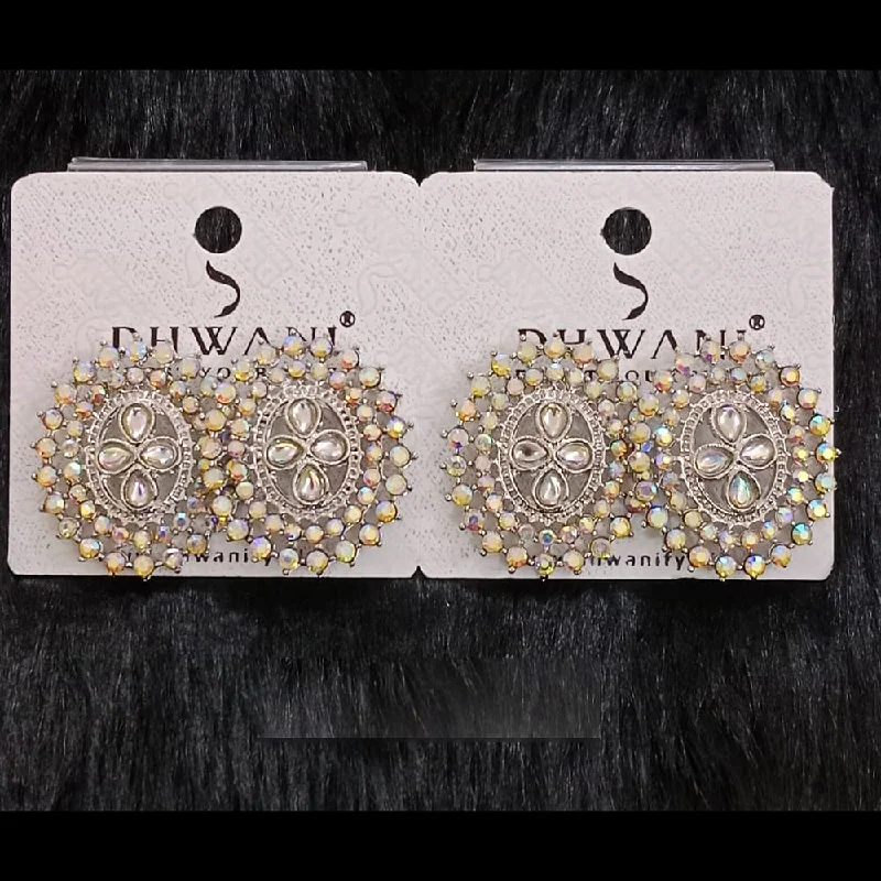 women’s engraved diamond earrings-Dhwani Silver Plated Kundan And Austrian Stone Studs Earrings