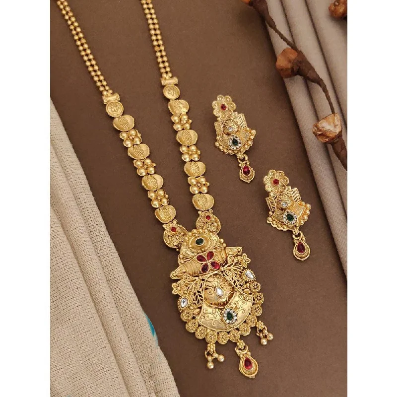 women’s opal necklaces-Akruti Collection Gold Plated Kundan Long Necklace Set