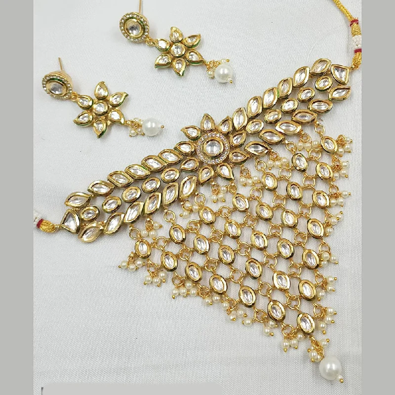 women’s crystal necklaces-Padmawati Bangles Gold Plated Kundan Stone And Pearls Choker Necklace Set