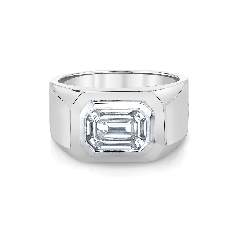 women’s zirconia rings-Men's Signet Ring with Mosaic Diamond Center