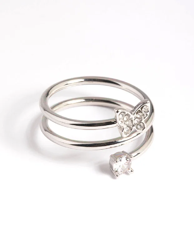 women’s stackable gemstone rings-Silver Mini Butterfly Wrap Ring