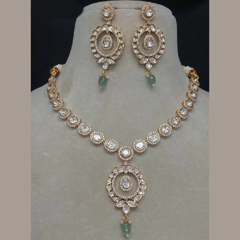 women’s minimalist necklaces-Amoliya Jewels Gold Plated Polki Kundan Necklace Set