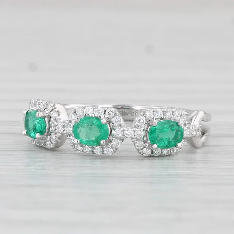 women’s solitaire engagement rings-0.71ctw Emerald Diamond Ring 14k White Gold Size 6.5 Stackable