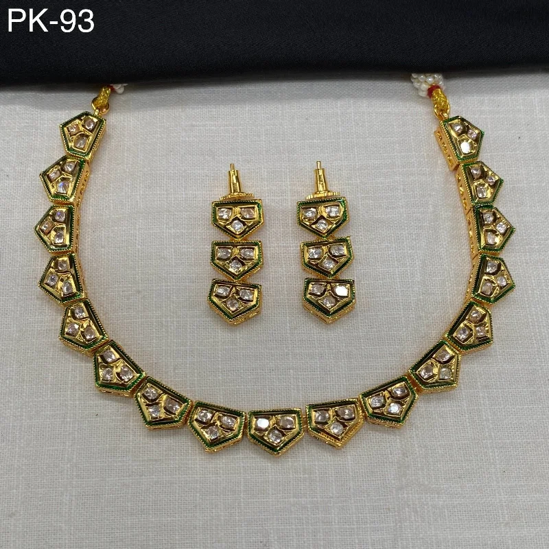 women’s engraved silver necklaces-Amoliya Jewels Gold Plated Polki Kundan Necklace Set