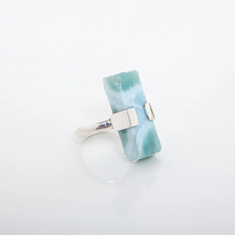 women’s aquamarine rings-Rough Larimar Ring Milan