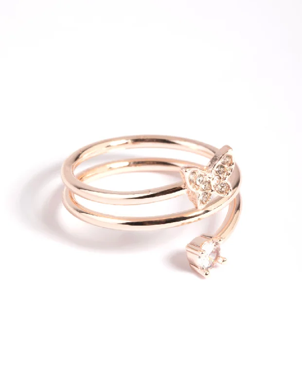 women’s minimalist engagement rings-Rose Gold Butterfly Wrap Ring