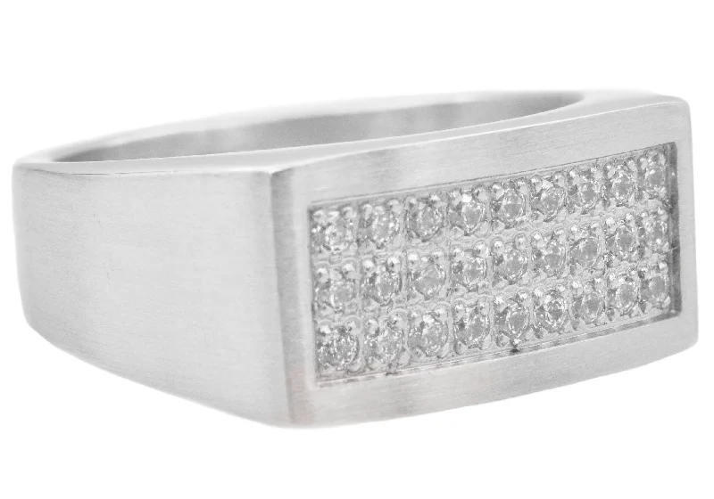 women’s halo rings-Mens Stainless Steel Ring With Cubic Zirconia