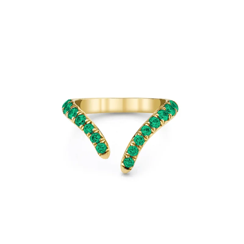 women’s diamond rings-French Pavé Emerald Tusk Ring