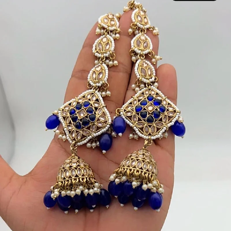 women’s dainty earrings-Anjali Jewellery Gold Plated Kundan Stone And Pearls Jhumki Earrings With Maangtikka