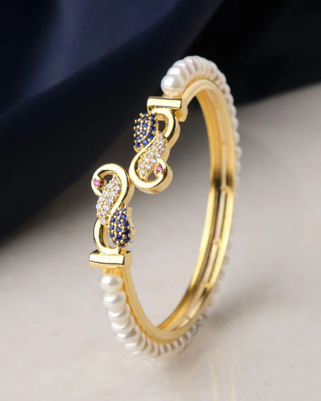 women’s bangles-Trendy Stone Studded Pearl Bangle